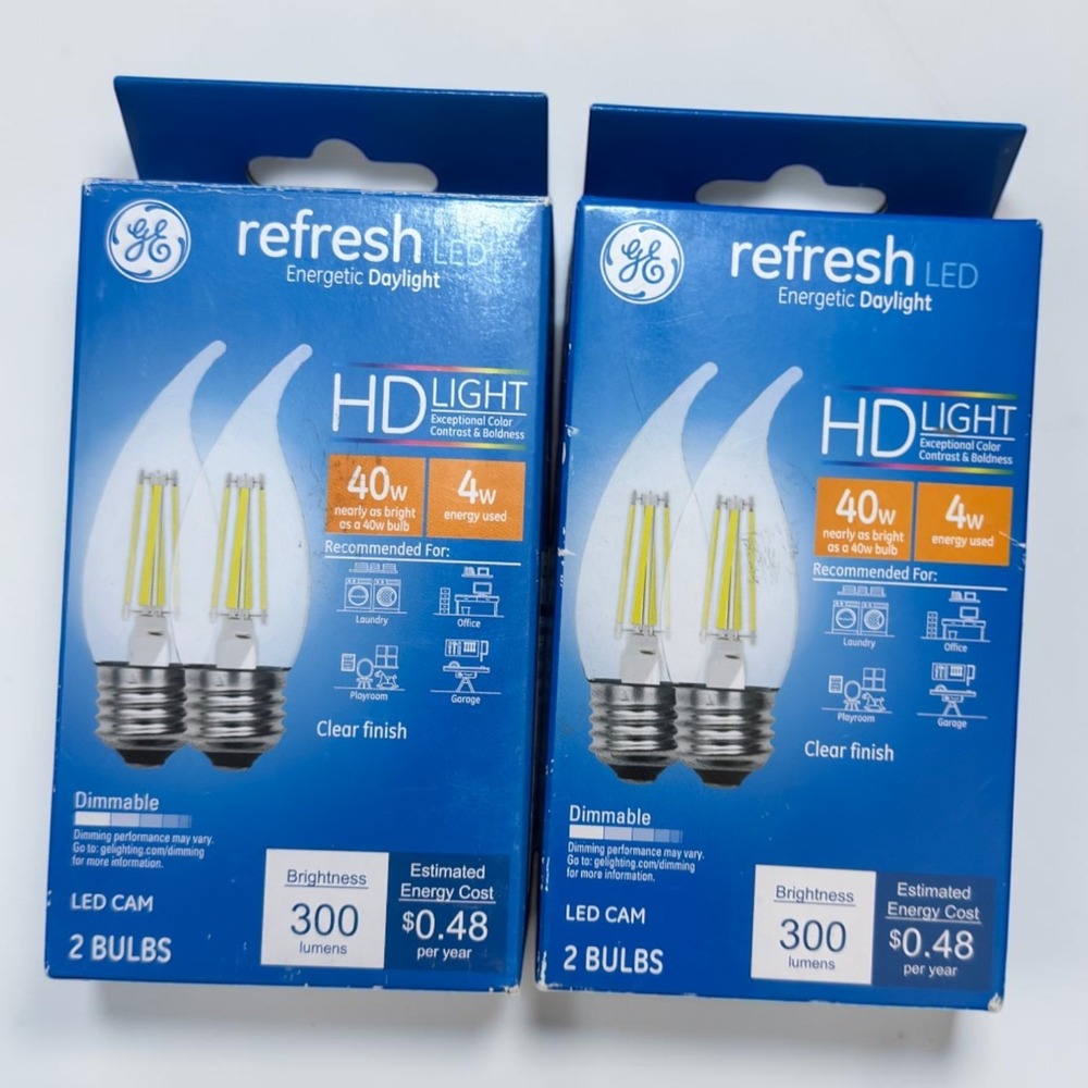 GE Refresh LED‎ 40W Replacement Daylight Dimmable 4pk Clear Bent Tip Light Bulbs